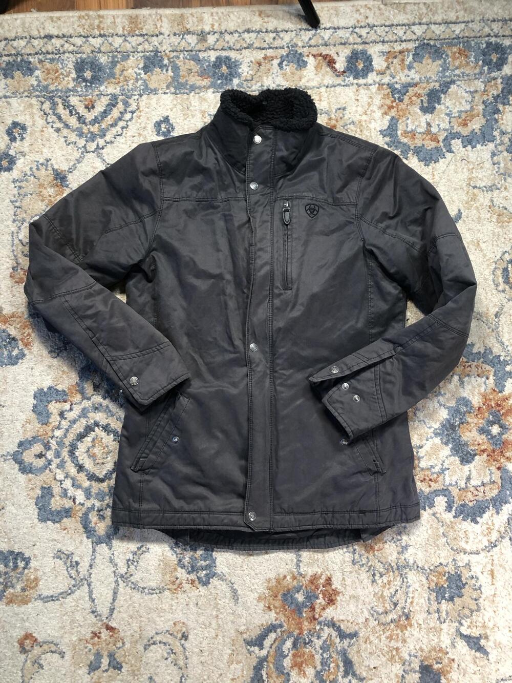 Ariat REAL Jacket Womens Small Black Canvas Sherpa Collar Quilted Lined Outdoor